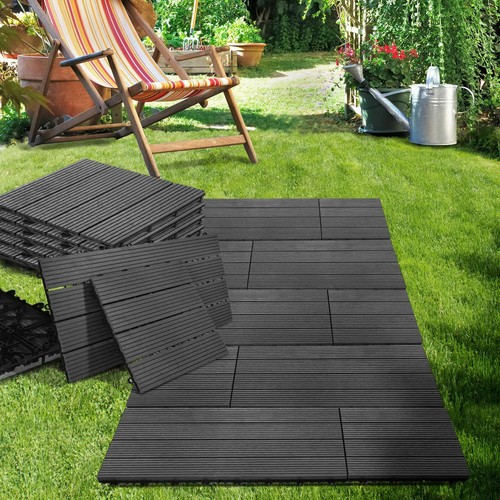 11 Stück WPC Fliese 30x30cm Bodenfliese 1qm Fliesen Terassenbelag Balkon Holz DE