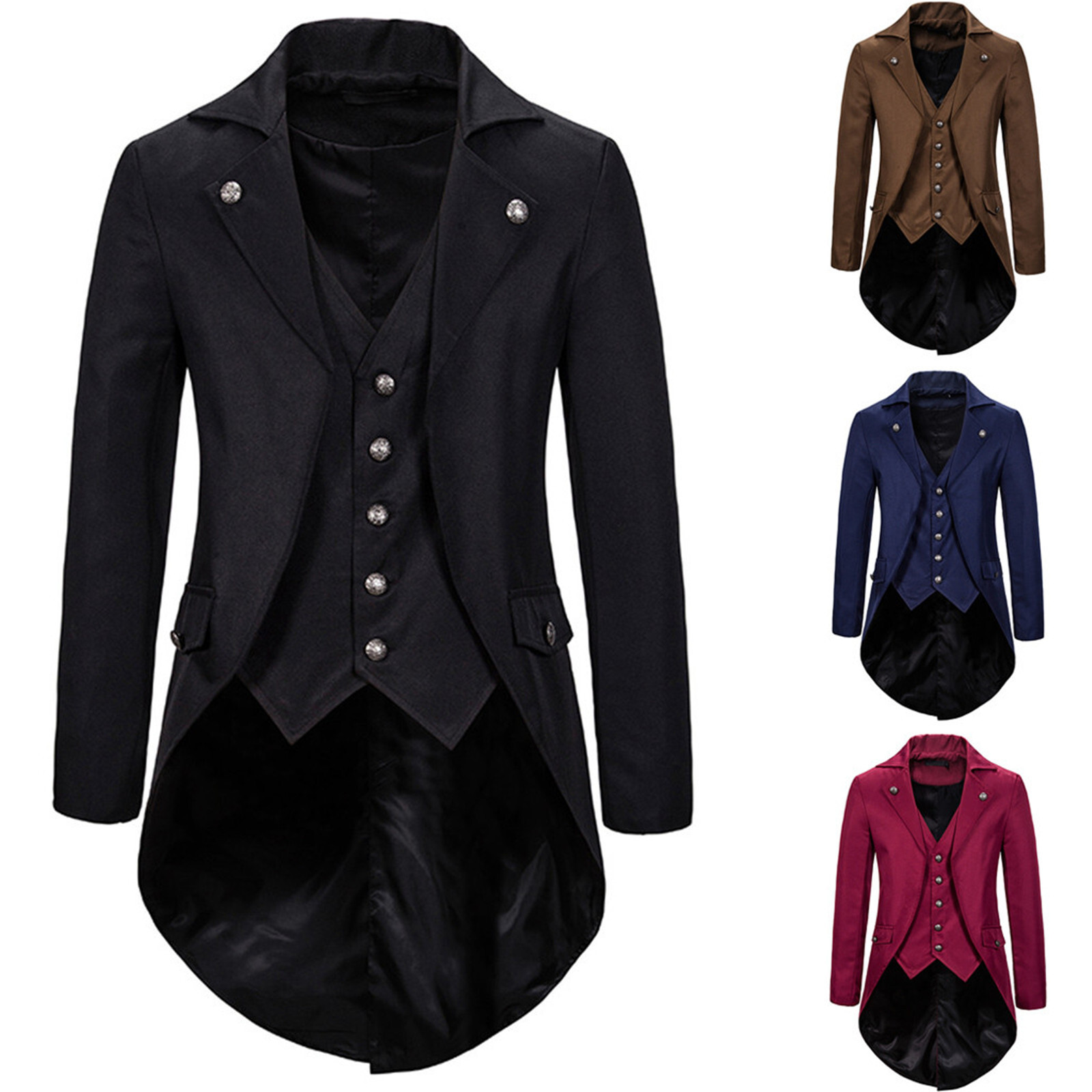 Men Gothic Jacket Steampunk Tailcoat Long Coat Halloween Medieval Costume Frock