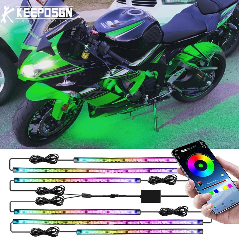 6X RGB Underglow LED Lights Kit For Kawasaki Ninja ZX636 6X RGB Underglow LED Lights Kit For Kawasaki Ninja ZX636
