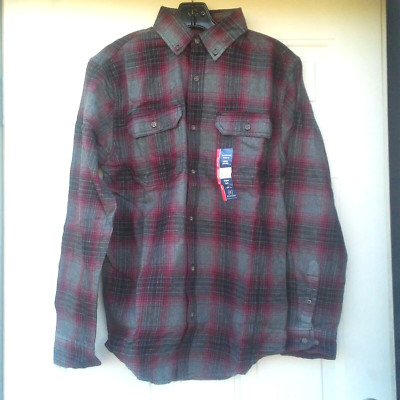George Long Sleeve Flannel Shirt S ( 34 - 36 ) Reinforced Seams Burgandy Pockets