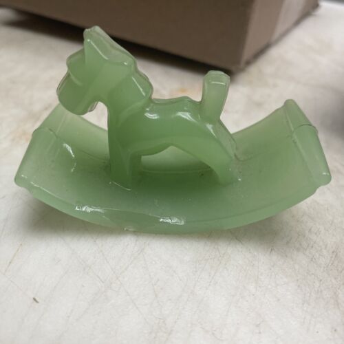 Vintage Jadeite Green Houze Glass Rocking Horse Ink Blotter Vintage Jadeite Green Houze Glass Rocking Horse Ink Blotter
