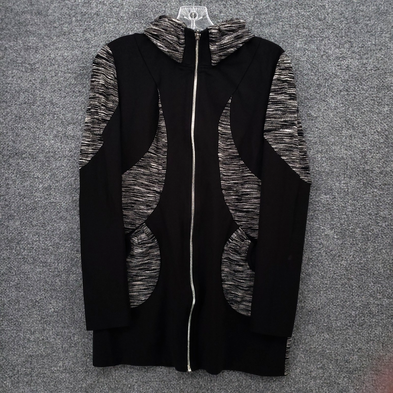 Joseph Ribkoff Jacket Womens 6 Black Long Sleeve Full Zip Mock Neck Marled