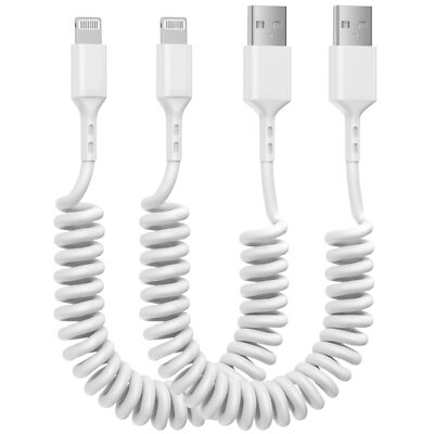 2 Pack 3FT USB Coiled Fast Charging Cable Data Syncing Cord for iPhone