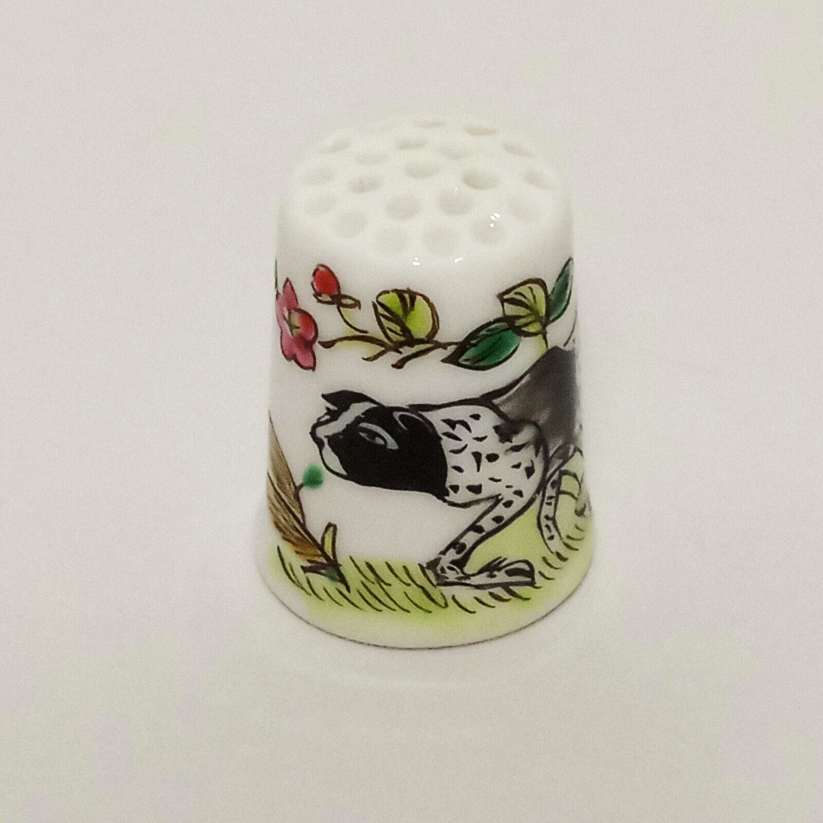 Cat or Dog Waling in the Grass Thimble Ceramic Sewing Vintage 1