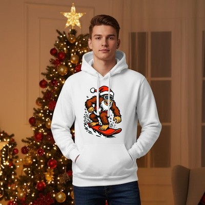 Snowboarding Yeti Christmas Bigfoot Hoodie Printed Animal Lover Xmas Gift Hooded