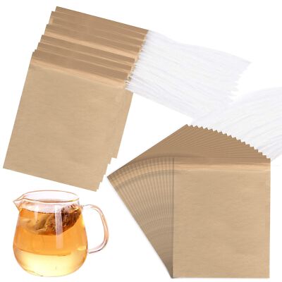 Unbleached Tea Filter Bags with Disposable Drawstring, Biodegradable and Comp...