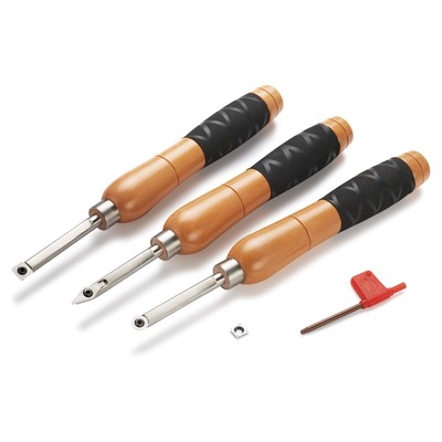 WOODRIVER Carbide Replaceable Tip Turning Tool 3-Piece Set Round Square Diamond