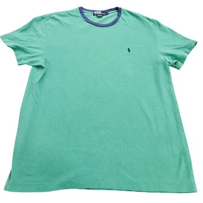 Polo Ralph Lauren Mens Green Cotton Pique Crewneck T-Shirt Navy Pony Logo Large