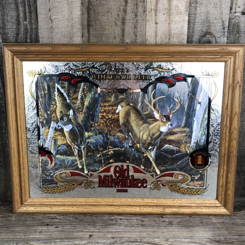 Vintage Old Milwaukee Whitetail Deer Wildlife Beer Mirror Sign 