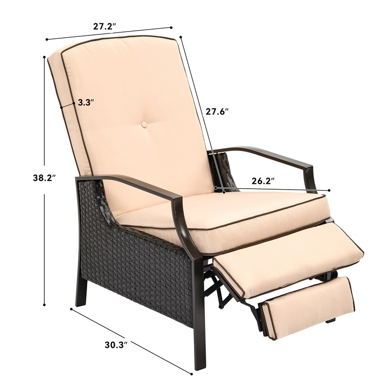 2pc outdoor Rattan recliner adjustable Patio recliner poolside recliner wcushion