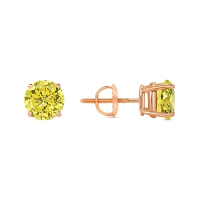 Pre-owned Shine Brite With A Diamond 2.50 Ct Round Cut Canary Earrings Studs Solid 14k Rose Gold Screw Back Basket In White/colorless