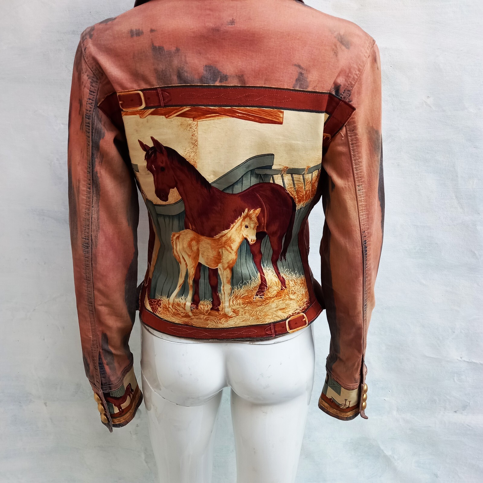 Pre-owned Amira Di Transilvania Denim Casual Woman Jacket Luxury Fashion Brand Italy Spring Autumn Horses Brown