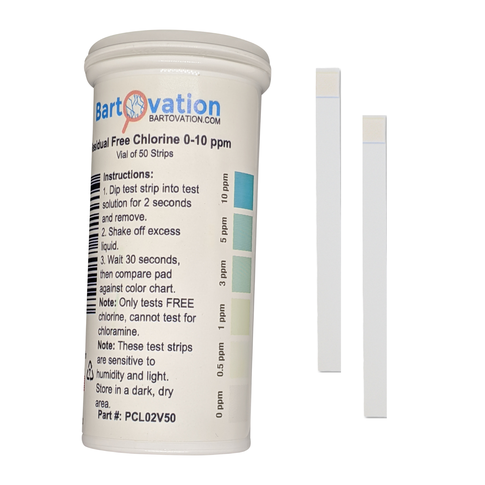 Residual Low Level Free Chlorine Test Strip 0-10 ppm [Vial of 50 Plastic Strips]