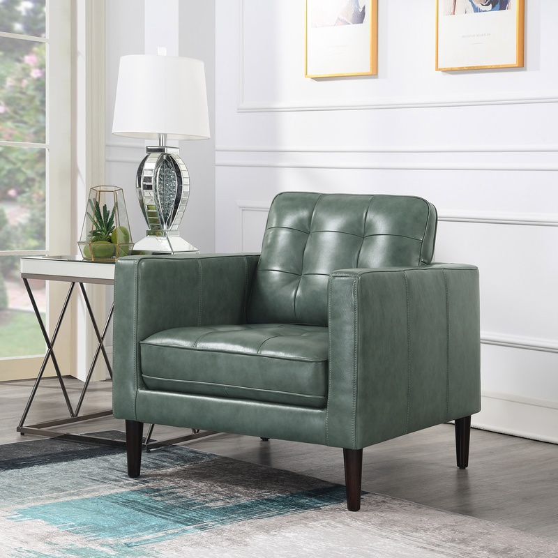 Modern Green Tufted Leather Chair