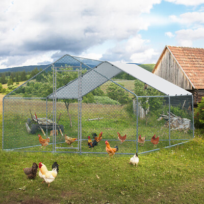 13x10ft Large Metal Walk In Chicken Coop Run Cage Rabbit Hutch Hen House w/Cover