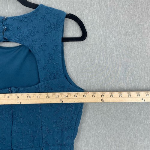 Forever 21 Dress Medium Floral Embroidered Teal Sleeveless Skater Cutout Back