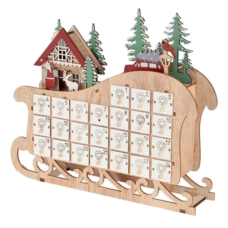 Adventskalender Weihnachten Holz Led Schlitten Kalender Individuell BefÃ¼Llbar