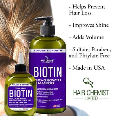 Hair Chemist Biotin Pro-Growth 3PC Hair Care Set - Includes 33.8oz Shampoo, 33.8