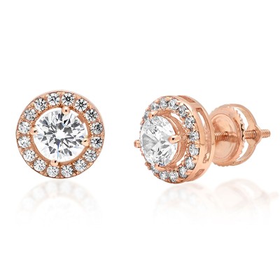 Pre-owned Pucci 1.6ct Round Halo Synthetic White Sapphire Designer Stud Earrings 14k Rose Gold