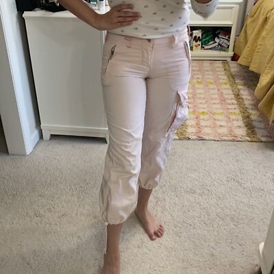 Y2K Express Cargo Pants 27 Capri Pink Vintage Pocket Zipper