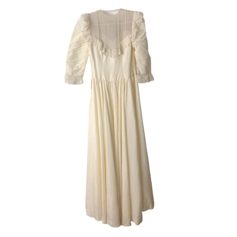 Vintage Prairie Wedding Dress Womens XS Ivory Taffeta Sheer Yoke Cosplay Costume