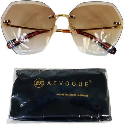 Aevogue Design Eyewear A&E Hexagonal Frameless Sunglasses Gold & Brown