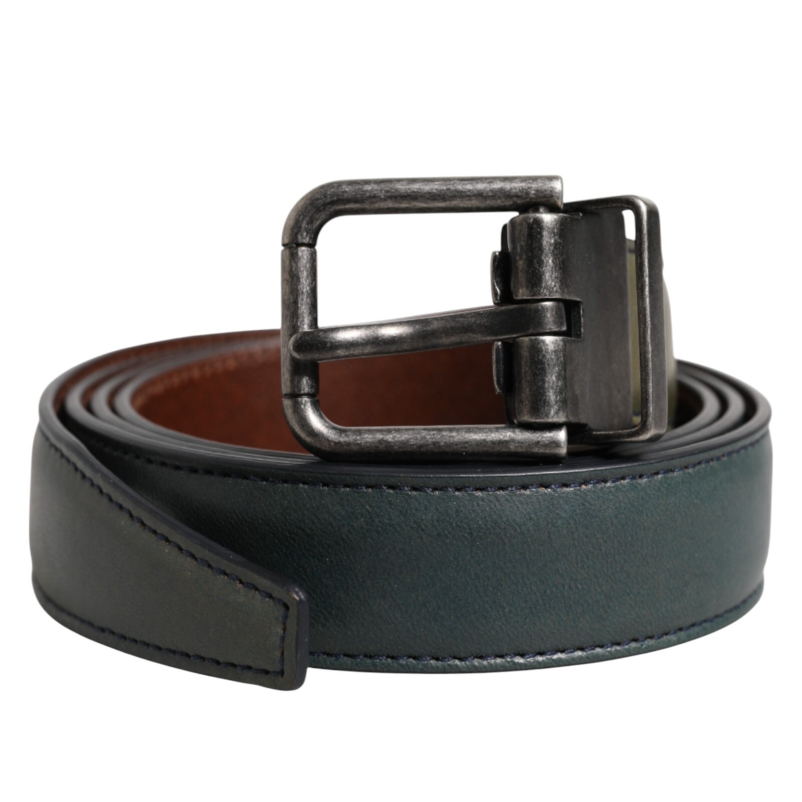 DOLCE & GABBANA Belt Green Classic Leather Metal Buckle Men