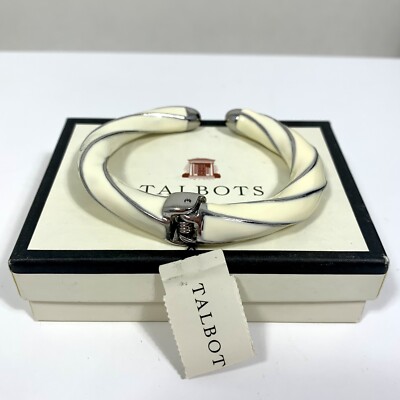 TALBOTS Cream Enamel & Gold Tone Hinged Cuff Bracelet With Tag & Box NWT