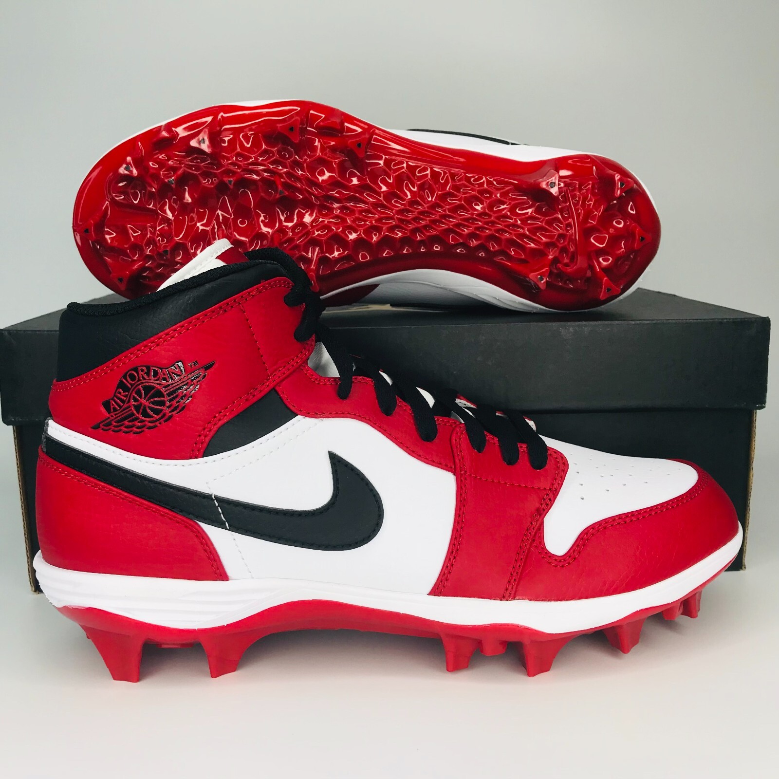 Nike Jordan 1 Mid TD Chicago Black Red White Football Cleats FJ680-106 |  eBay