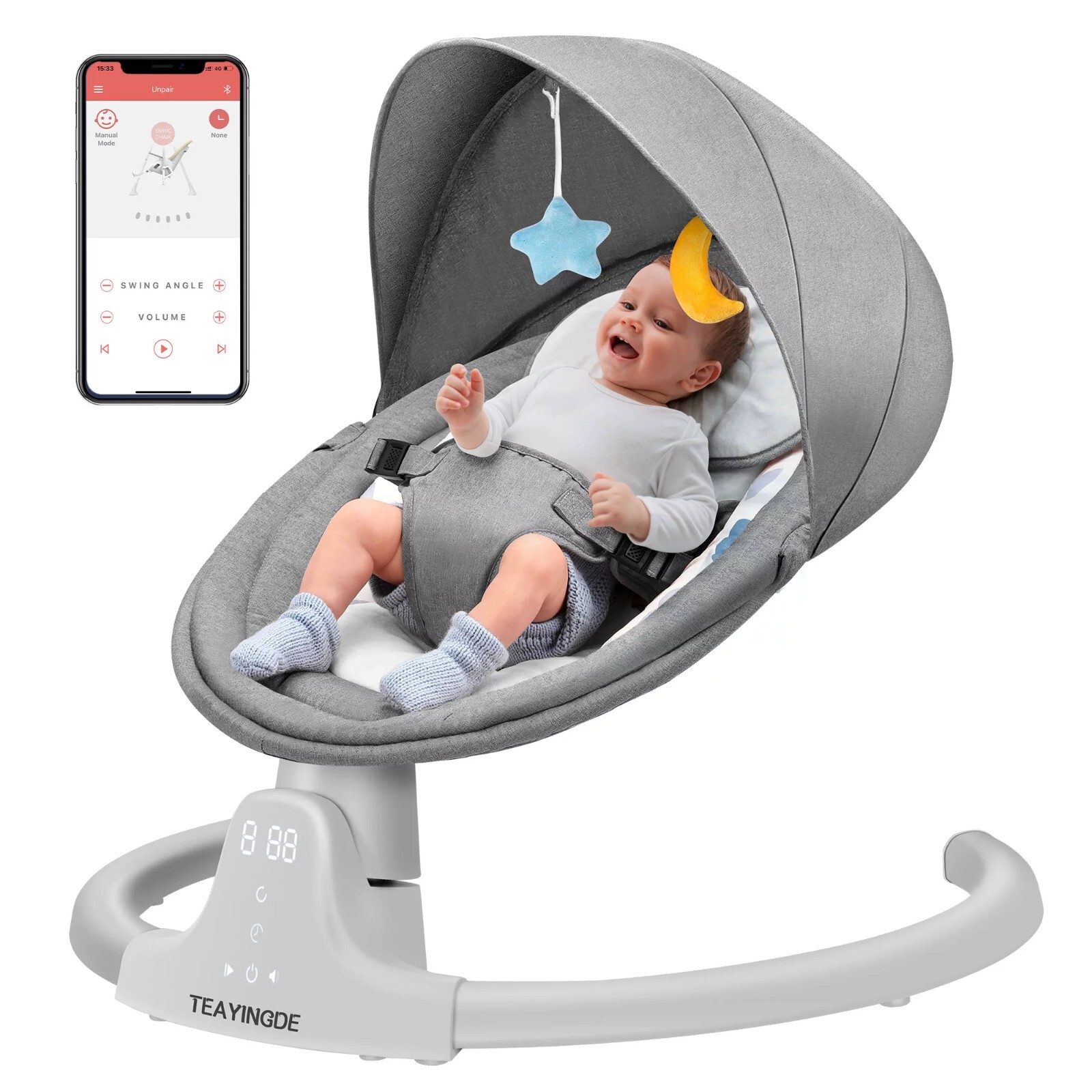 TEAYINGDE Baby Swing for Infants APP Remote Bluetooth