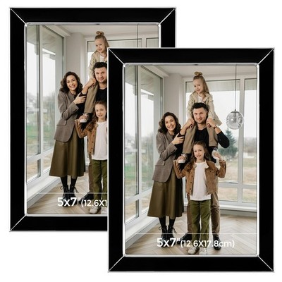 2 Pack 5x7 Black Silver Metal Photo Picture Frame Wall Tabletop Gallery Art