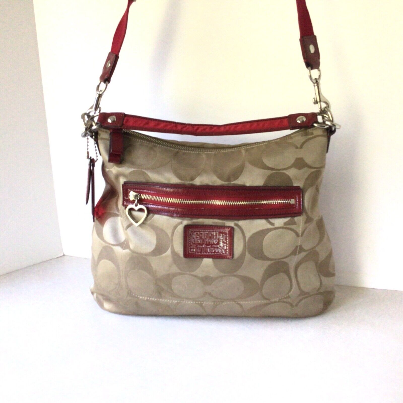 Auth Coach Poppy Signature Shoulder Bag F20064 Beige Canvas Auth Coach Poppy Signature Shoulder Bag F20064 Beige Canvas