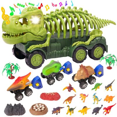 Dinosaur Truck with Sound & Light, Toy for Kids 3-5, T Rex Monster Truck Carrier