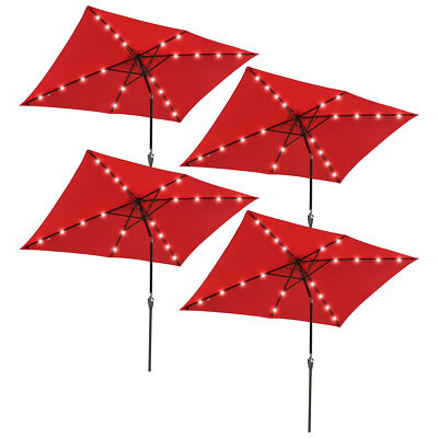 4pcs 10'x6.5' Patio Outdoor Umbrella Solar LED Light Crank Tilt Aluminum Red