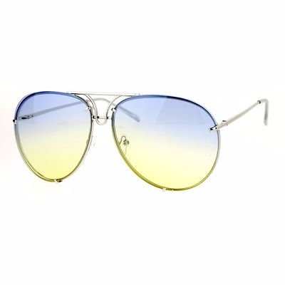 Oversized Round Pilot Sunglasses Gradient Lens Metal Rims in Back Spring Hinge