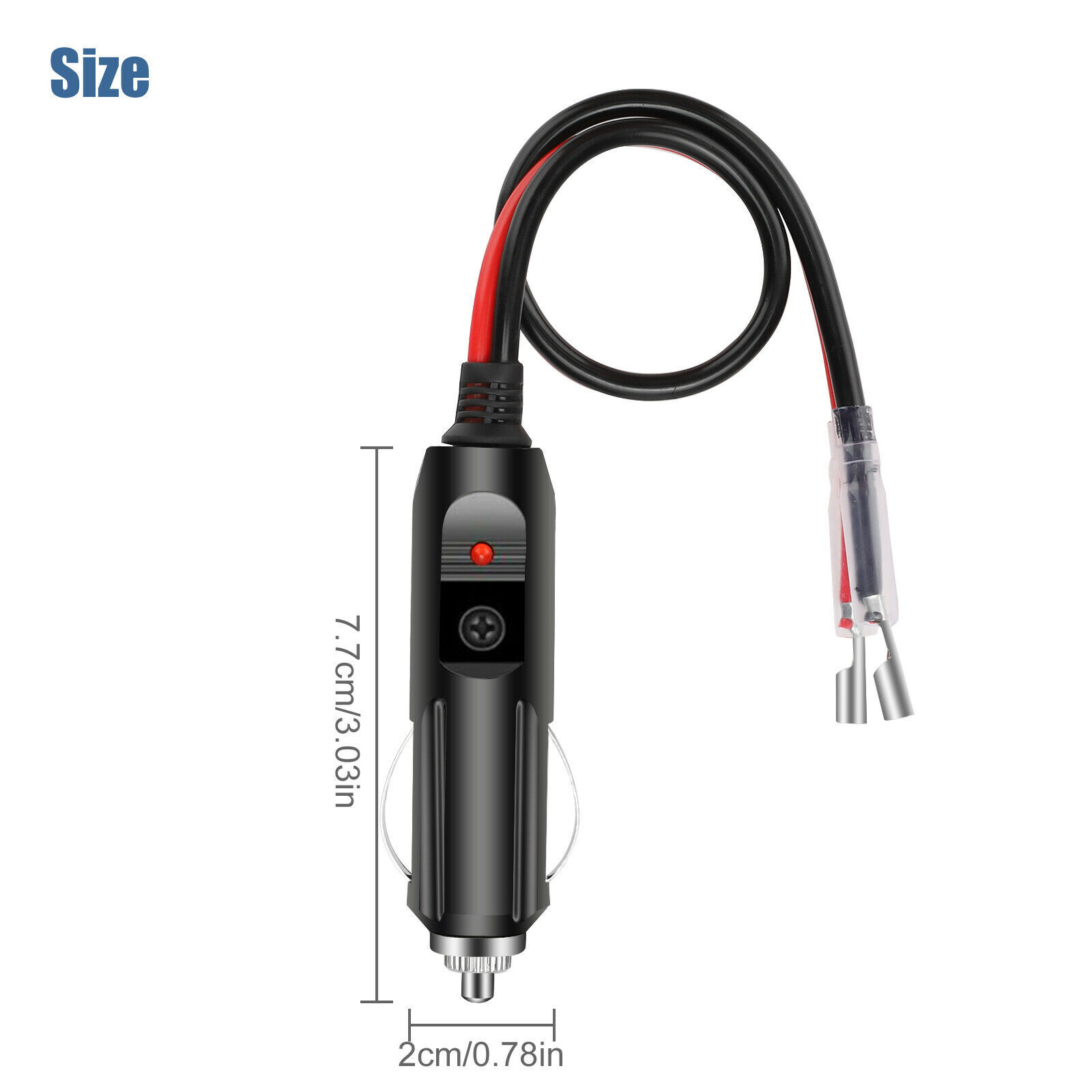 2Pcs/Set 12V Fused LED Light Car Cigarette Lighter Male Plug Adapter with Leads