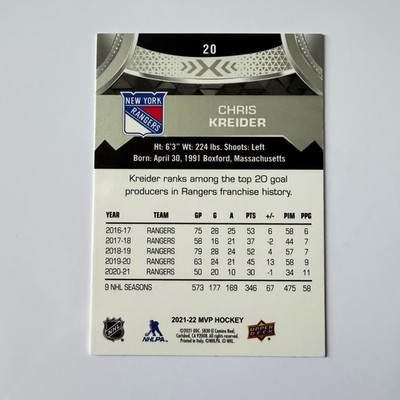 2021 Upper Deck MVP #20 Chris Kreider Silver Script