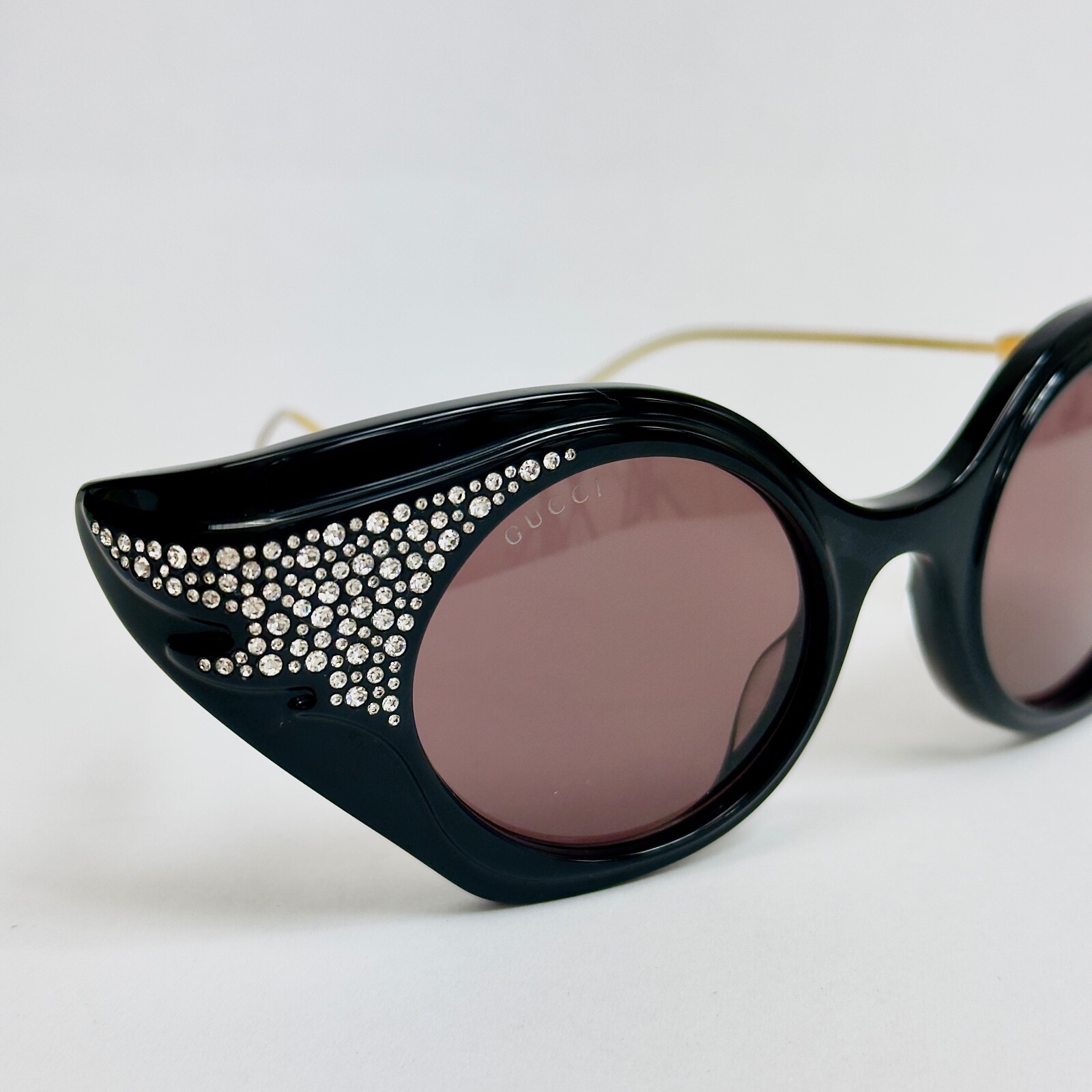 Pre-owned Gucci Hollywood Forever 1327 Black Strass Crystal Gg1327s Wing Sunglasses 001 In Brown