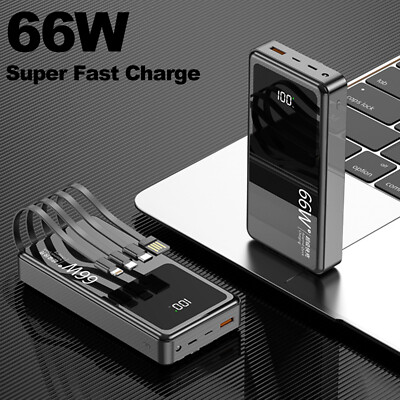 Power Bank 66W 30000mAh 4 USB LCD Backup External Battery Charger For Cell Phone