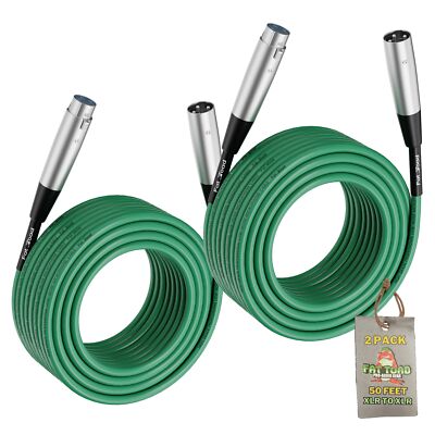 FAT TOAD XLR Microphone Cables 50Ft 2 PACK - DJ Pro Audio Studio Mic Cord Wire