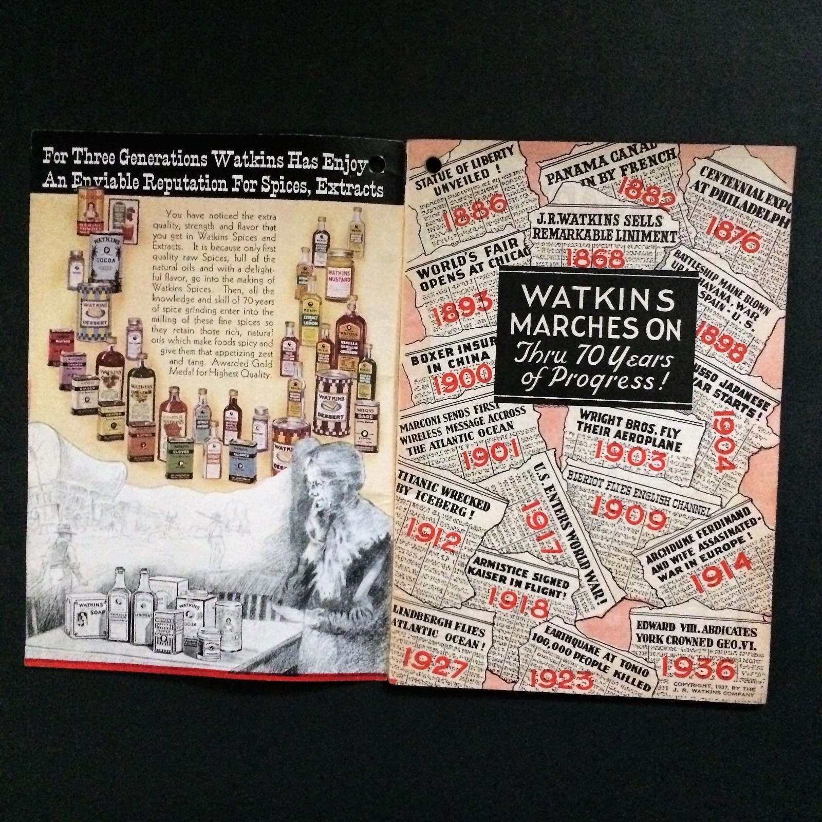 Watkins 1938 Almanac Home Book 70th Anniversary Spices Recipes Beauty Medicine