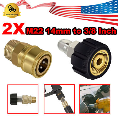2X Pressure Washer Adapter Set M22 14mm to 3/8 Inch Quick Connect Fittings US
