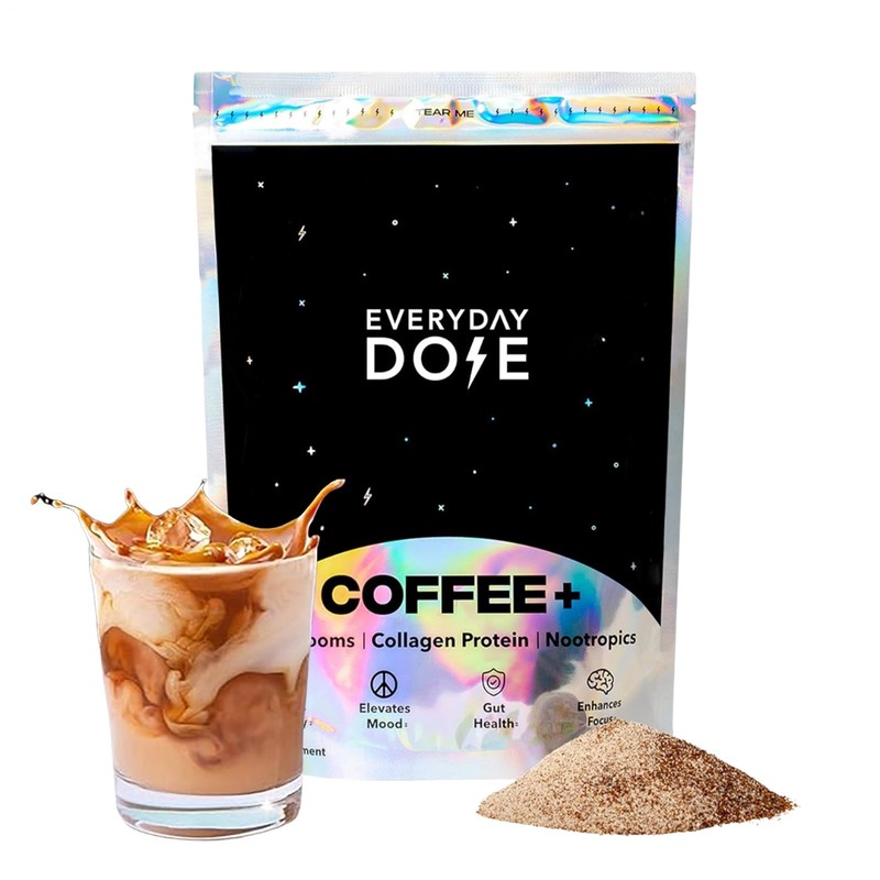 Everyday Dose Mushroom Coffee – 7.4 Oz (210g) Instant Coffee Alternative, 30 Servings, Low-Caffeine & Nootropic