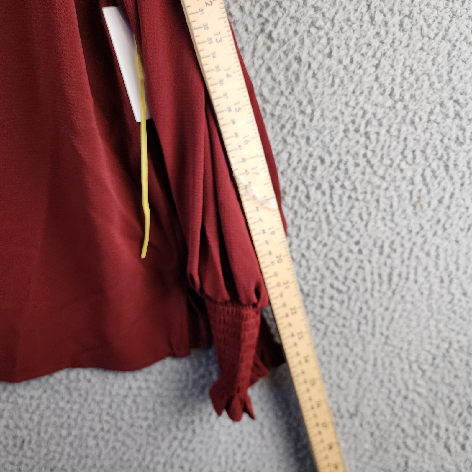 CeCe Solid Smocked-Cuff V-Neck Charmeuse Blouse Women's S Claret Red Long Sleeve - Picture 8 of 15