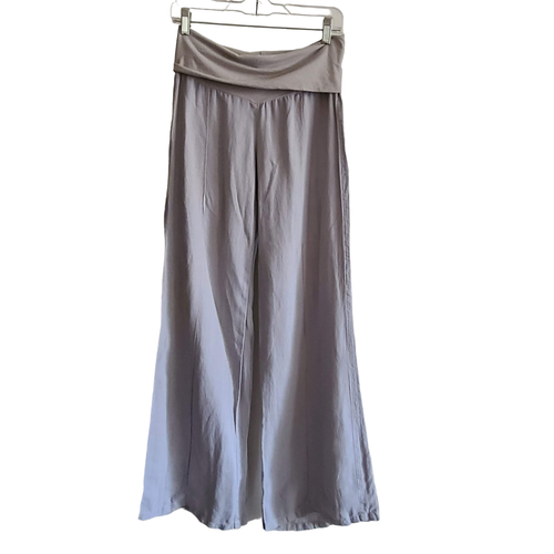 FRESH LAUNDRY 100 Linen Foldover Wide Leg Pants Shade Light Gray