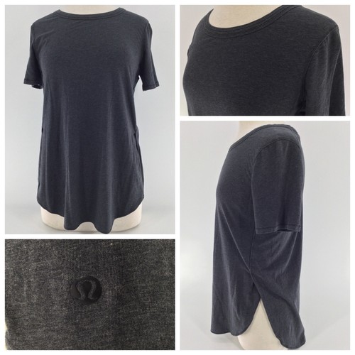 Lululemon Yoga Shirt Women's Sz 8 Gray Cotton Poly Scoopneck