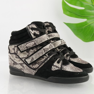 The Kooples Women's Sneaker Size 8 Hidden Wedge Gray Black Python Snakeskin Shoe