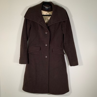 DKNY Trench Coat Women s 2 Brown Wool Cashmere Blend Button Front Jacket