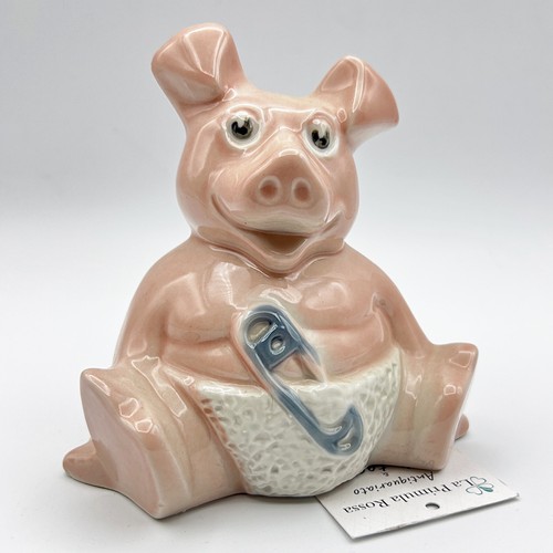 Salvadanaio Maialino Neonato Inglese in Ceramica dipinta a mano anni 80 Vintage 