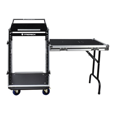 PRORECK 16U Road Case 20'' Rackable Depth with Slant Mixer Top One Side table
